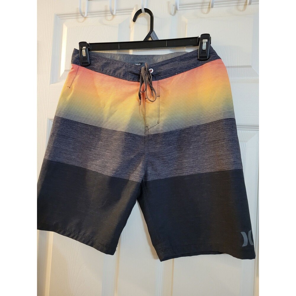 Hurley Board Shorts Size 30 Sunset Stripes Orange Black Grey